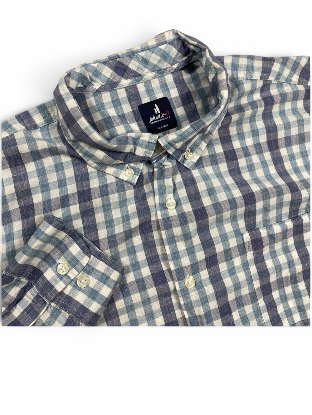 Johnnie-O Men's Plaid L/S Button-Up Shirt Size XXL Blue Cotton Bamboo Blend
